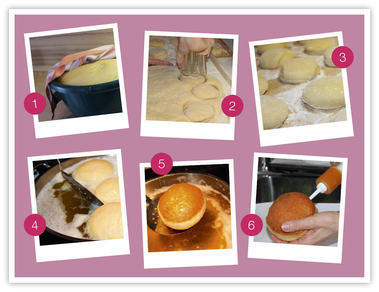 Zubereitungsschritte um Krapfen zu backen.
