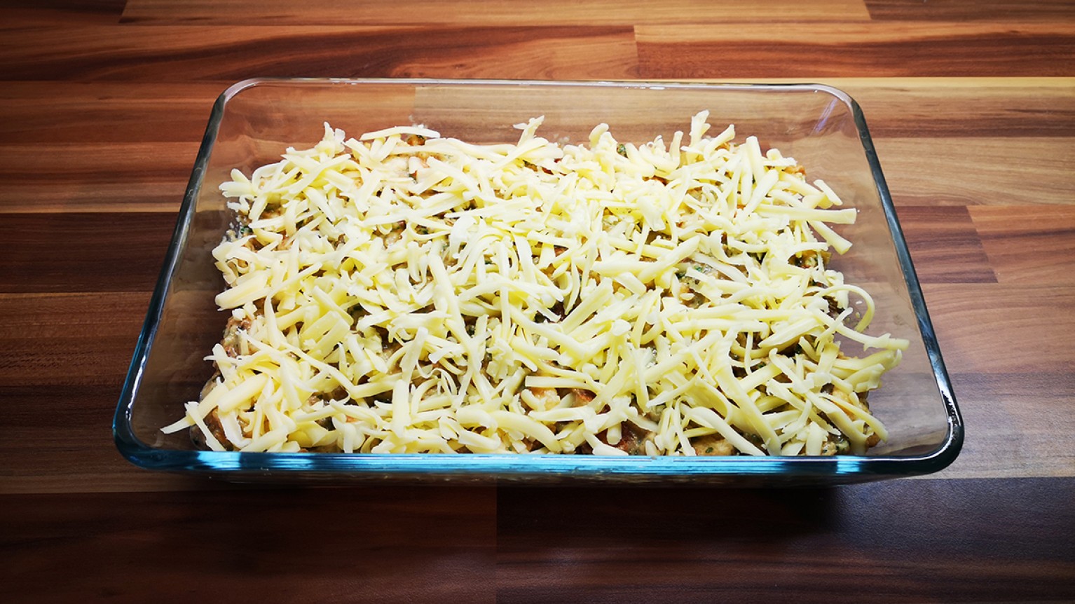 Käse über dem Auflauf
