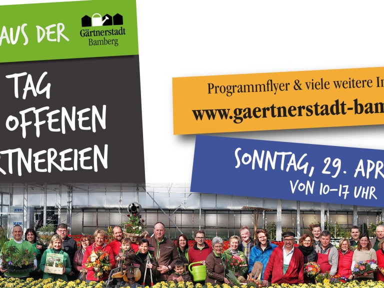 Einladungsflyer zum Tag der offenen Gärtnereien Bamberg am 29.04.2018