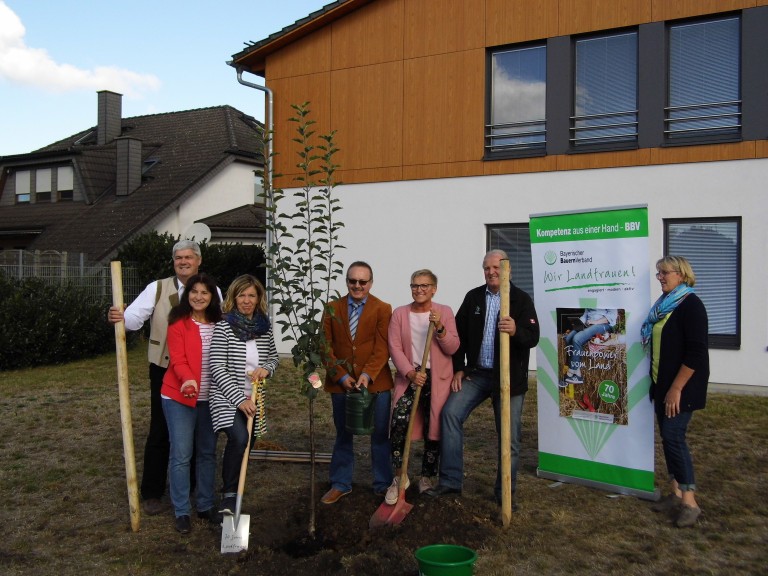 Kreisbäuerin pflanzt Apfelbaum