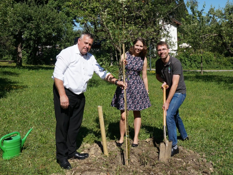 Bauernpräsident pflanz mit Landjugendlichen einen Apfelbaum