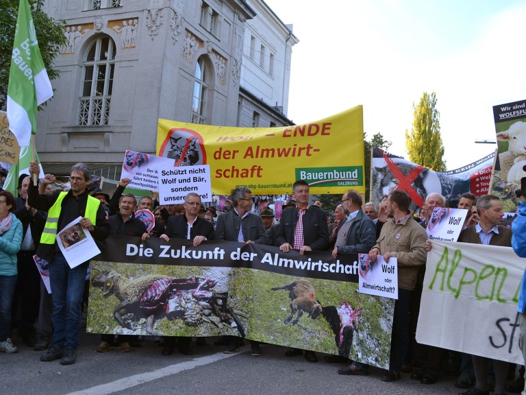 Demonstranten bei der Wolfskundgebung.