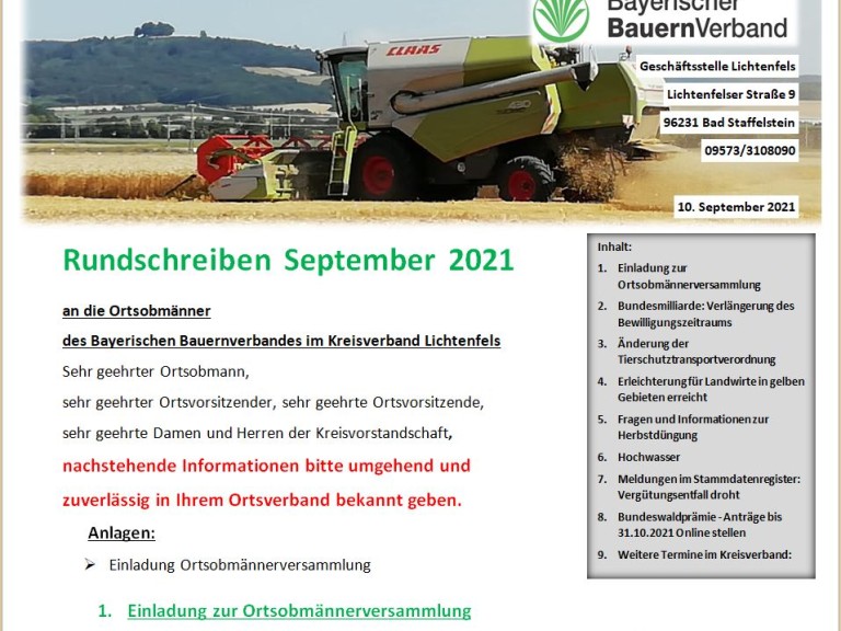 Rundschreiben September Lichtenfels 2021