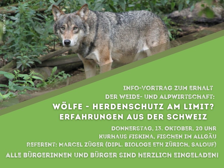 Plakat zur Veranstaltung. Das Bild zeigt einen Wolf. 