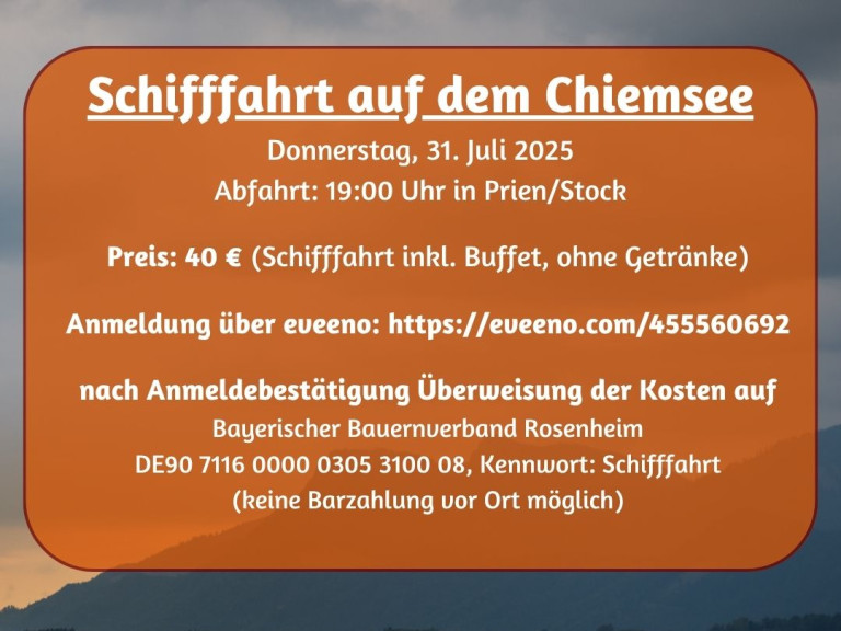 Einladung zu Schifffahrt auf dem Chiemsee