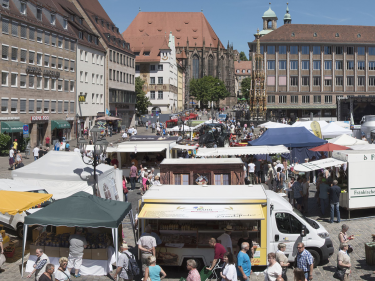 Die Bauernmarktmeile in der Innenstadt von Nürnberg