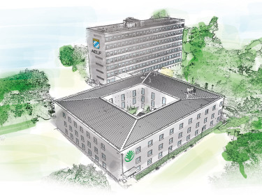 Zeichnung des Grünen Zentrums in Regensburg mit der neuen Hauptgeschäftsstelle des Bayerischen Bauernverbandes
