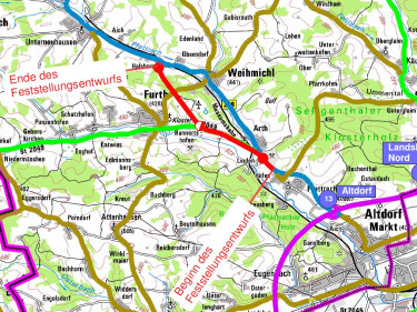 Trassenverlauf Ortsumgehung Weihmichl