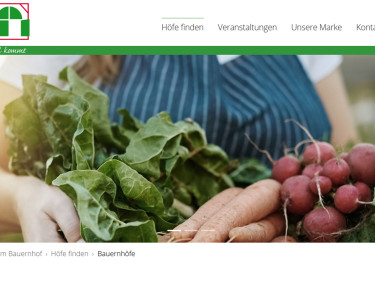 Der neue Internetauftritt der Seite Einkaufen auf dem Bauernhof. 