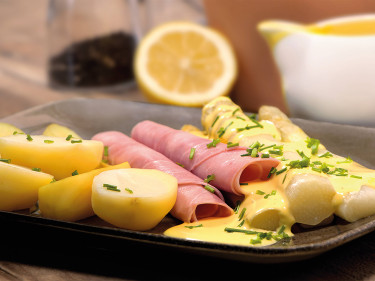 Kartoffel, Spargel mit Schinken
