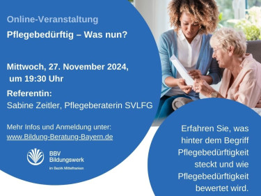 Online-Vortrag zum Thema „Pflegebedürftig – Was nun?“