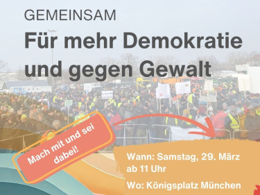 Gemeinsame Demo „Für mehr Demokratie und gegen Gewalt“  am Samstag, 29. März 2025 