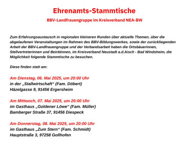 Ehrenamtliche auf Ortsebene treffen sich zu Stammtischen