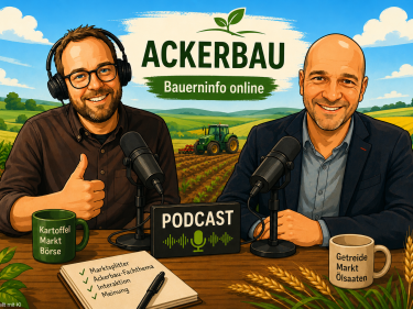 KI generiertes Bild von Johann Graf und Anton Huber am Tisch sitzen für die Bewerbung Bauerninfo Online zum Thema Ackerbau