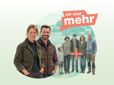 Bilder von Betriebsleitern und Familienmitgliedern und dem Schriftzug wir sind mehr