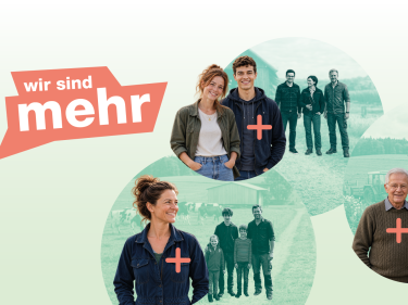 Bilder von BBV-Mitgliedern und Schriftzug "wir sind mehr"