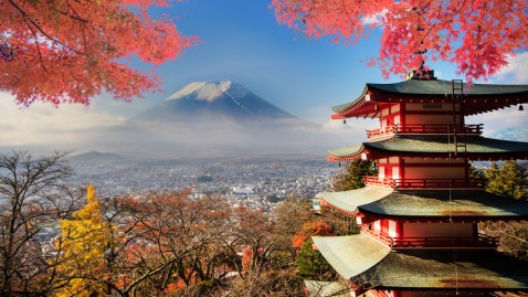 Japanische Pagode vor dem Gipfel des Fuji