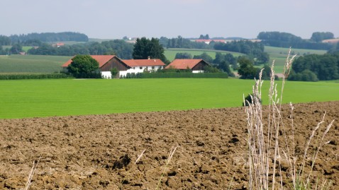 Bayerischer Bauernhof mit Acker und Wiese 