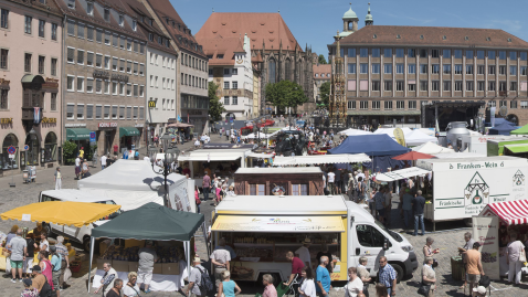 Die Bauernmarktmeile in der Innenstadt von Nürnberg