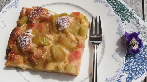 Rhabarberkuchen mit Blümchen