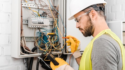 Elektriker am Schaltkasten