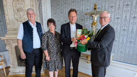 v.l.n.r.: Hermann Greif (BBV Bezirkspräsident), Beate Opel (BBV Bezirksbäuerin), Herwig Gössl (Erzbischof Bamberg) und Eugen Köhler (BBV Direktor Ofr. & Ufr.)