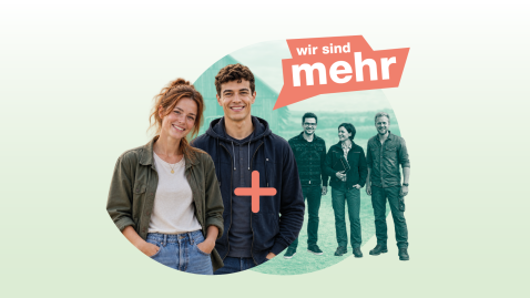 Bild von der nächsten Generation und der Familie im Hintergrund mit dem Schriftzug wir sind mehr