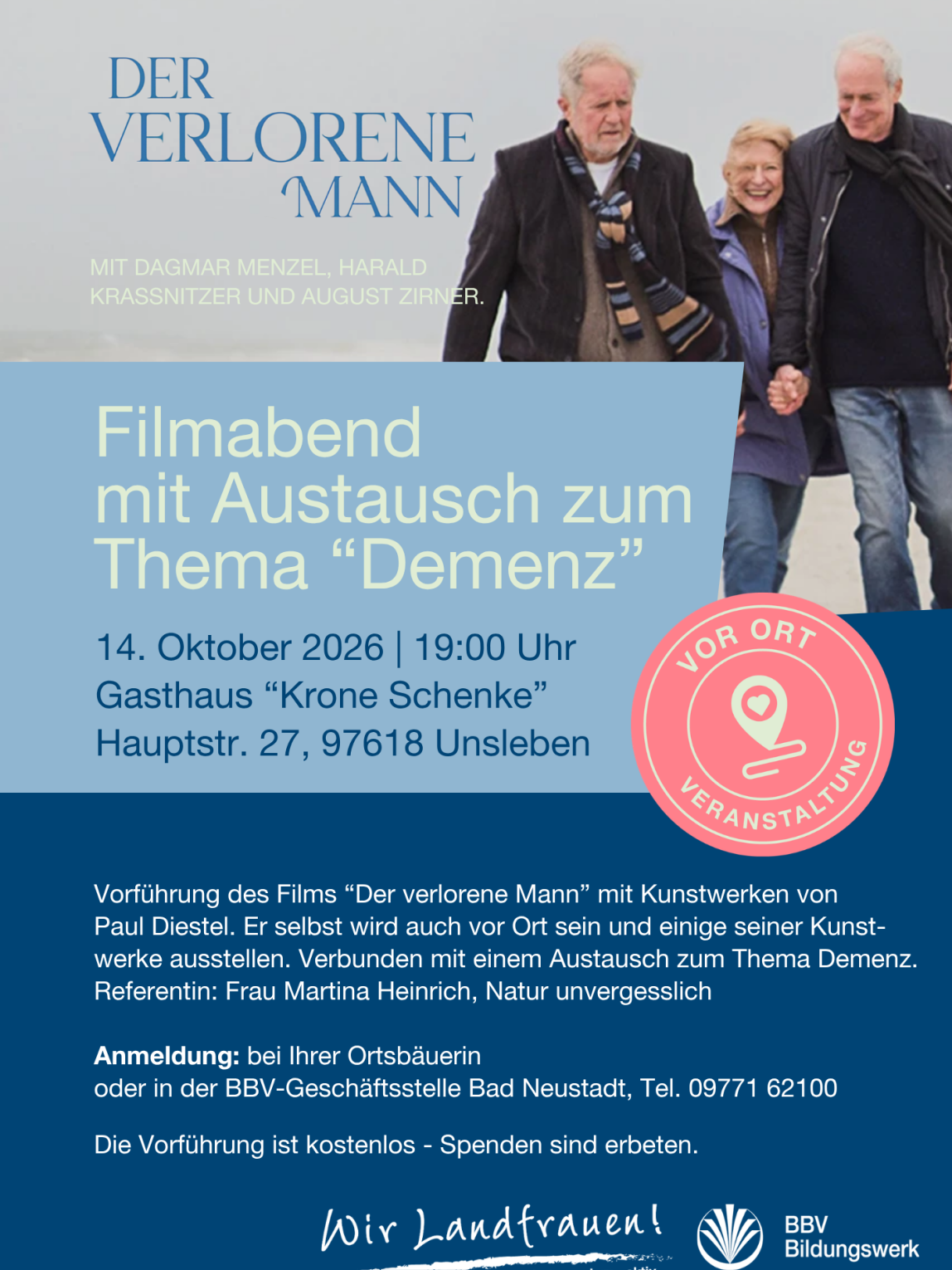 Plakat Filmveranstaltung der verlorene Mann BBV NES