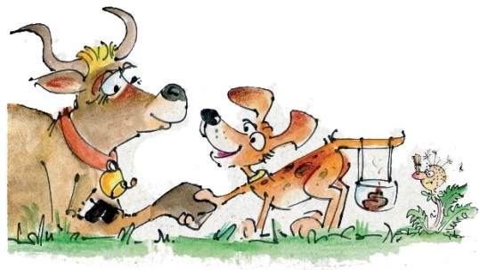 Karikatur aus dem Flyer Hund und Kuh