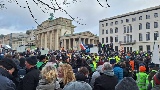 Demonstrierende in Berlin vor dem Brandenburger Tor