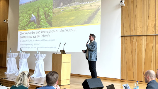 Ein Mann hält eine Präsentation auf einer Bühne