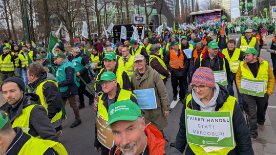 Demonstrationsteilnehmende auf der Straße in Brüssel bei der Demo