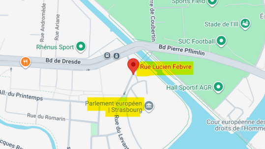 Karte von Straßburg mit dem Ort der Demo verzeichnet