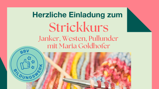 2026 07 27 Sharepic GAP  Strickkurs Janker, Westen, Pullunder
